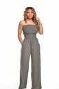 alwaysdwell™ - Off Shoulder Solid Color Smocked Jumpsuit