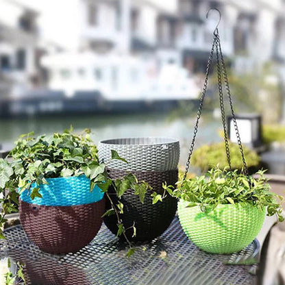 Plastic Rattan Hanging Planter Basket with Drainage Hole