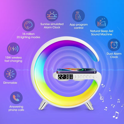 Multi-function Bluetooth Speaker - Colorful Ambient Light Wireless Charging Clock All-in-One