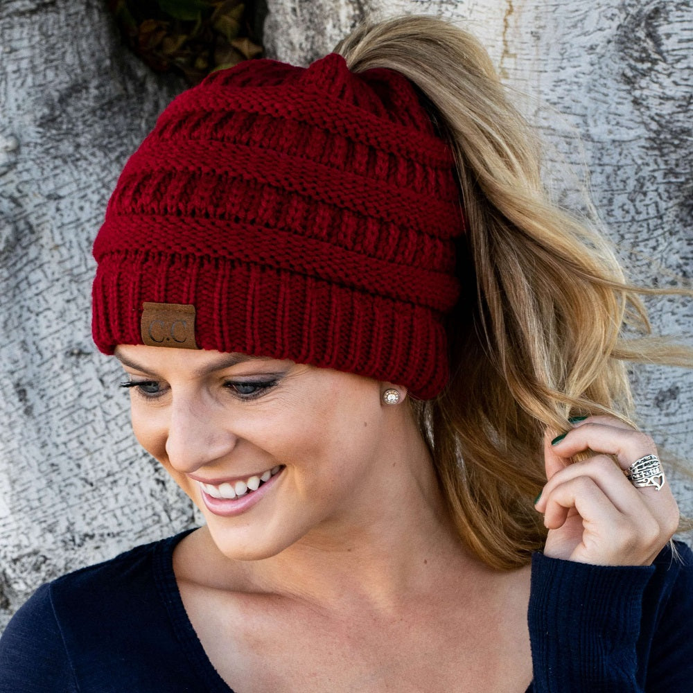 🔥Last Day Sale-48% OFF🎁Winter Soft Knit Ponytail Bun Beanie Hat