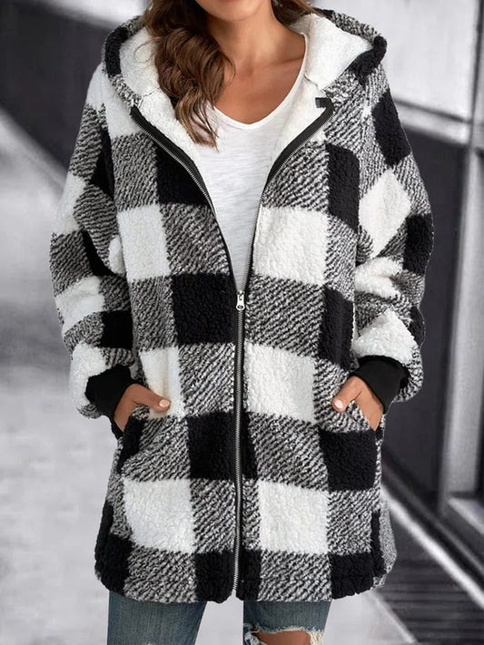 alwaysdwellTM - Women Oversized Hoodie Plaid Loose Overcoat