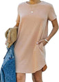 alwaysdwellTM - Casual short-sleeved T-shirt dress with pockets