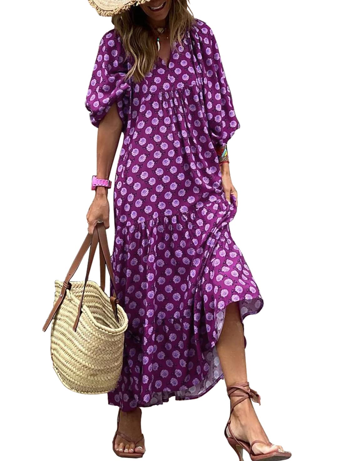 AlwaysdwellTM - 💥Special sale - Women's Puff Sleeve Floral Boho Maxi Dress