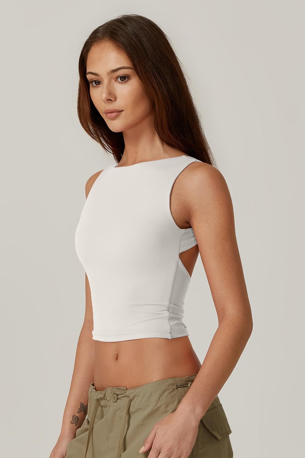 Sexy Open Back Sleeveless Crop Tank High Neck Slim Fit Cropped Tee Shirt Y2k Tops