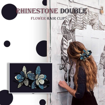 Rhinestone Double Flower Hair Clip