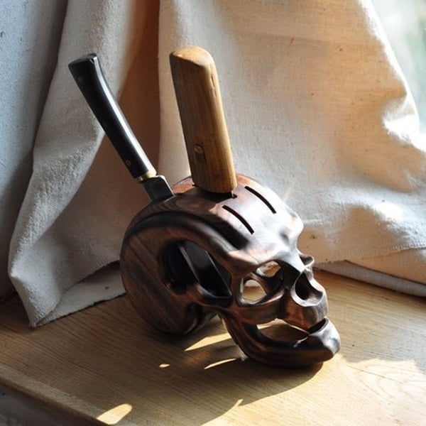 Handmade Resin Skull Knife Holder