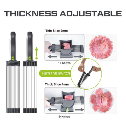 alwaysdwellTM - Meat Slicer For Fresh Raw Meat, Adjustable Thickness 2 Or 4 Mm, 17-In-1 Stainless Steel Meat Cleaver Kitchen Knife