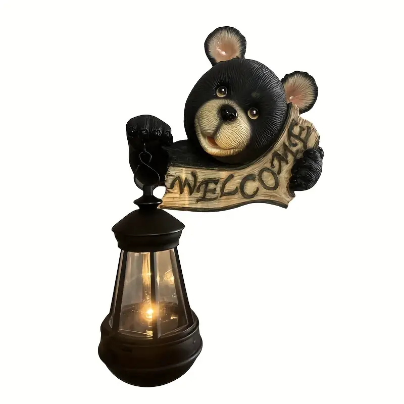 🐻🐻Solar Powered Enchanting Black Bear Welcome Light