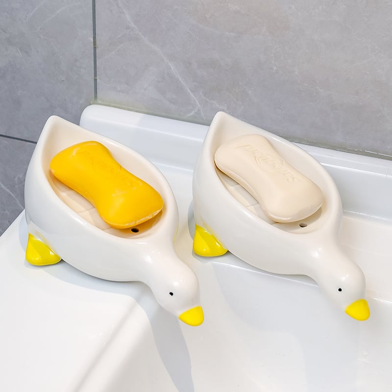 🔥🔥2024 HOT SALE 49% OFF - Cute Ceramic Duck Soap Storage Drainer Box No Standing Water