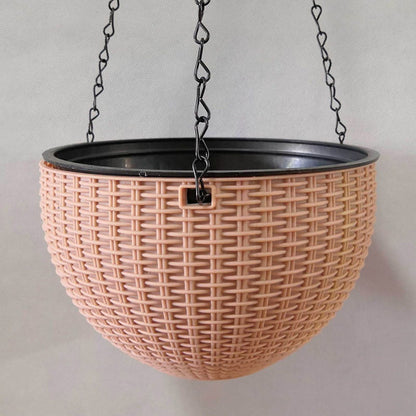 Plastic Rattan Hanging Planter Basket with Drainage Hole