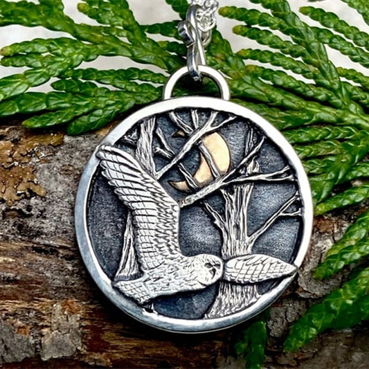 alwaysdwellTM - Crescent Moon Forest Owl Necklace