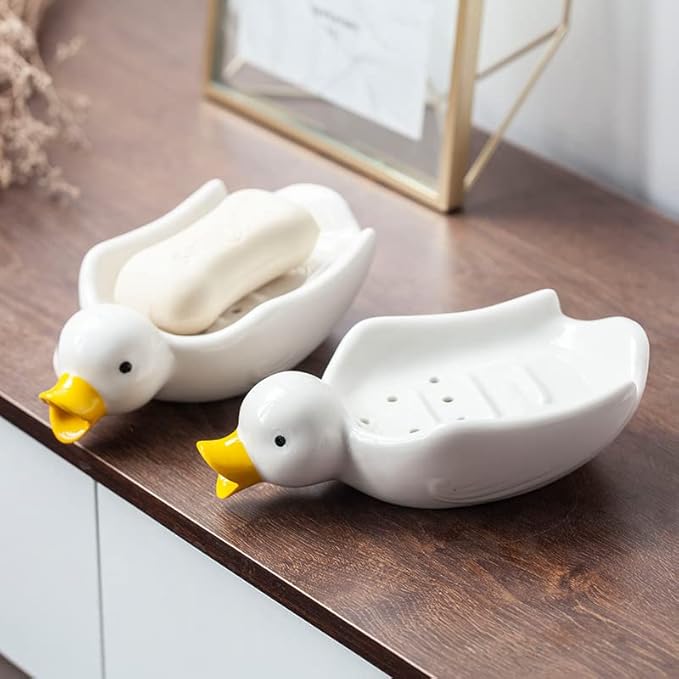 🔥🔥2024 HOT SALE 49% OFF - Cute Ceramic Duck Soap Storage Drainer Box No Standing Water