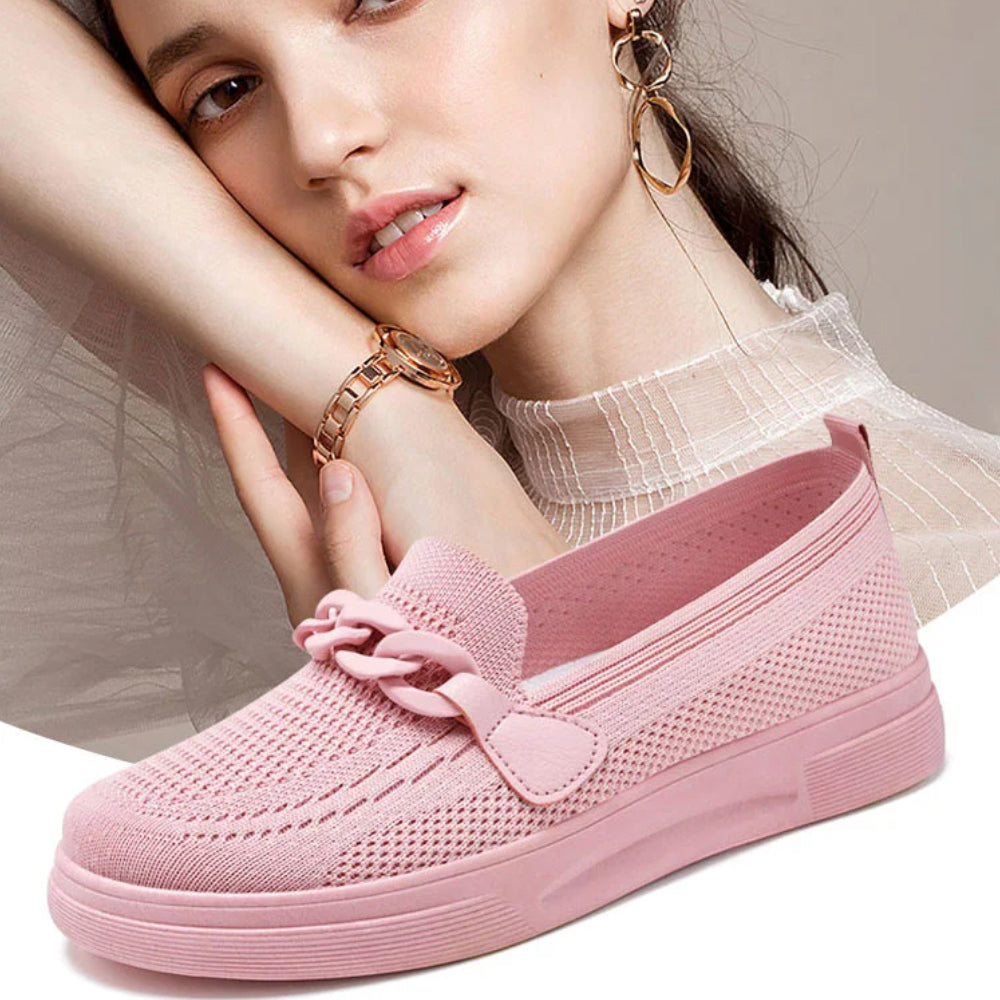 lusailstore™ - Women's breathable fly knit chain slip-on shoes