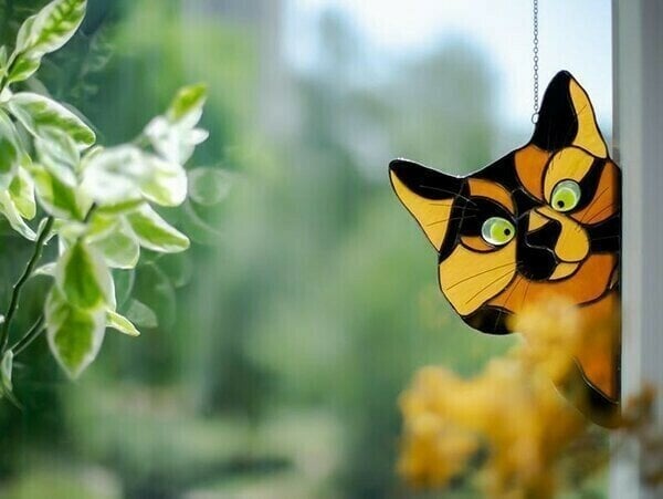 🔥Hot Sale-😻Handmade Stain Cat Suncatcher For Window