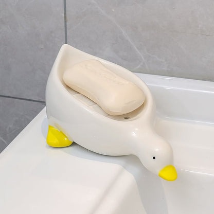 🔥🔥2024 HOT SALE 49% OFF - Cute Ceramic Duck Soap Storage Drainer Box No Standing Water