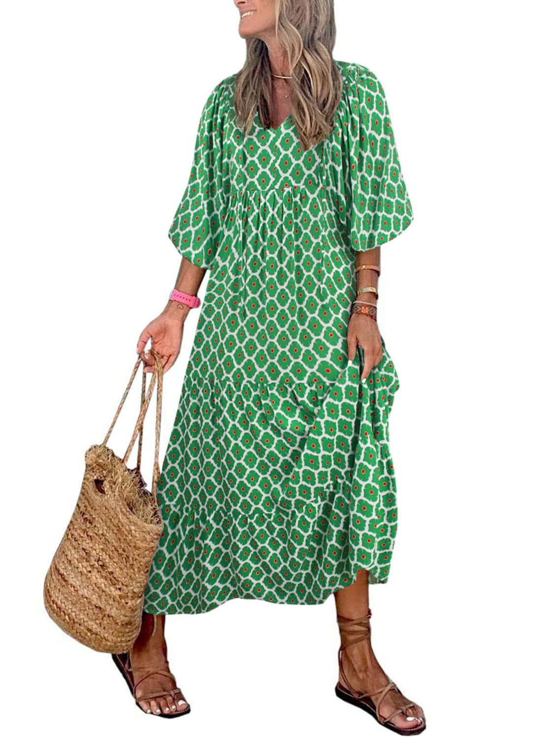 AlwaysdwellTM - 💥Special sale - Women's Puff Sleeve Floral Boho Maxi Dress