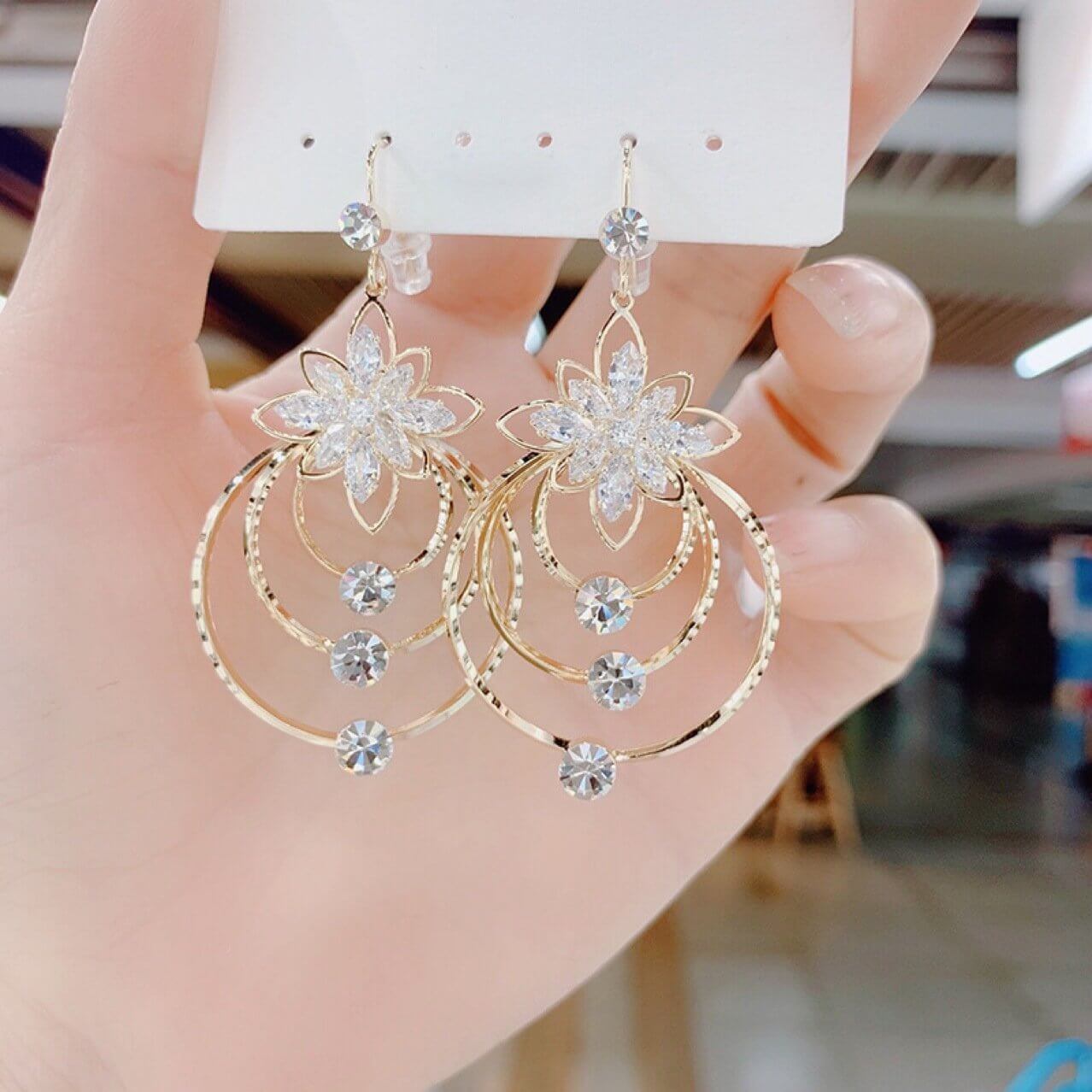 49% - Geometric multi-layered circle flower earrings