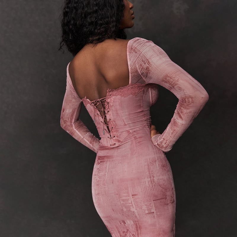 🔥Pink Fitted Long-sleeve Dress
