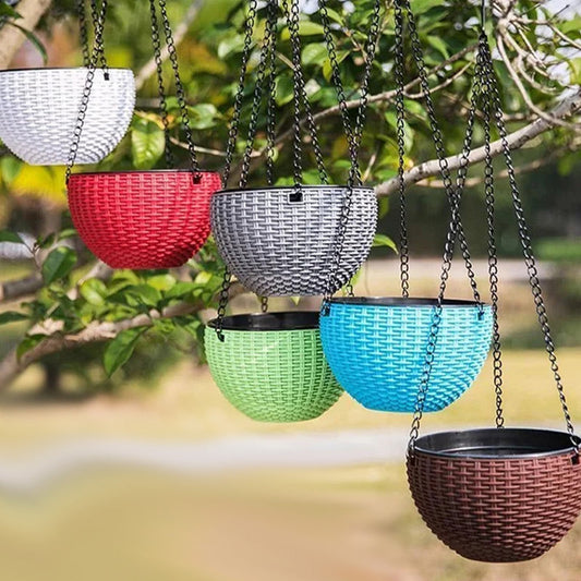 Plastic Rattan Hanging Planter Basket with Drainage Hole