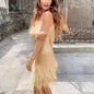 alwaysdwellTM - Women's Feather Fringe Sequin Spaghetti Strap Dress