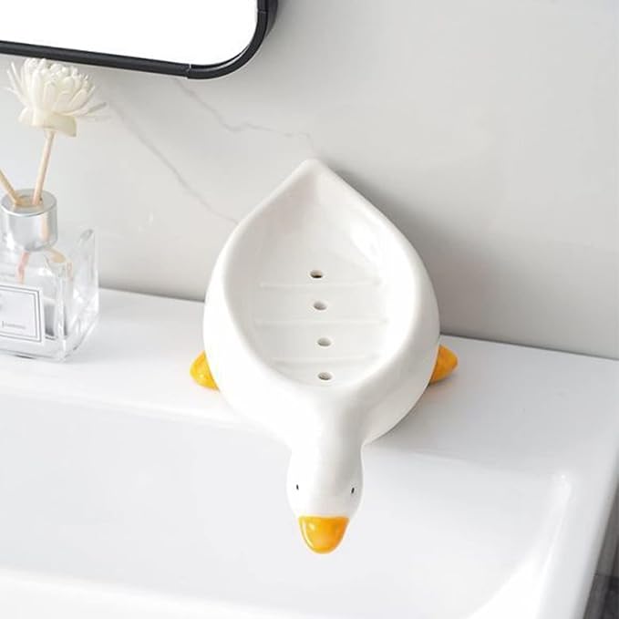 🔥🔥2024 HOT SALE 49% OFF - Cute Ceramic Duck Soap Storage Drainer Box No Standing Water