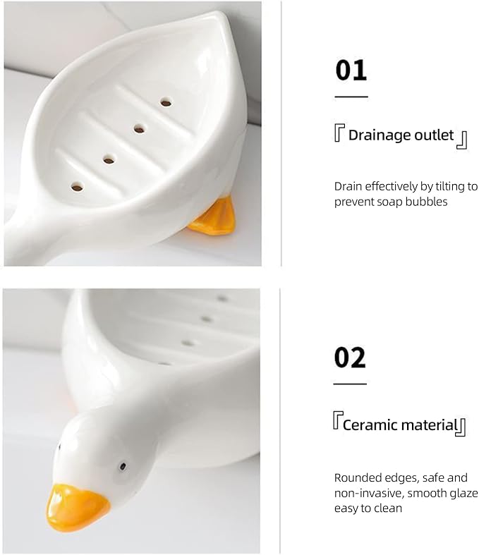 🔥🔥2024 HOT SALE 49% OFF - Cute Ceramic Duck Soap Storage Drainer Box No Standing Water