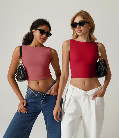 Sexy Open Back Sleeveless Crop Tank High Neck Slim Fit Cropped Tee Shirt Y2k Tops