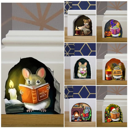 🔥Mouse Reading Book in Mouse Hole - Wall Decal Sticker