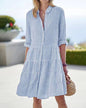 alwaysdwellTM - 🔥Huge Sale 51% OFF💖Long Sleeve Lapel Stripe Layered Panel Hem Shirt Dress