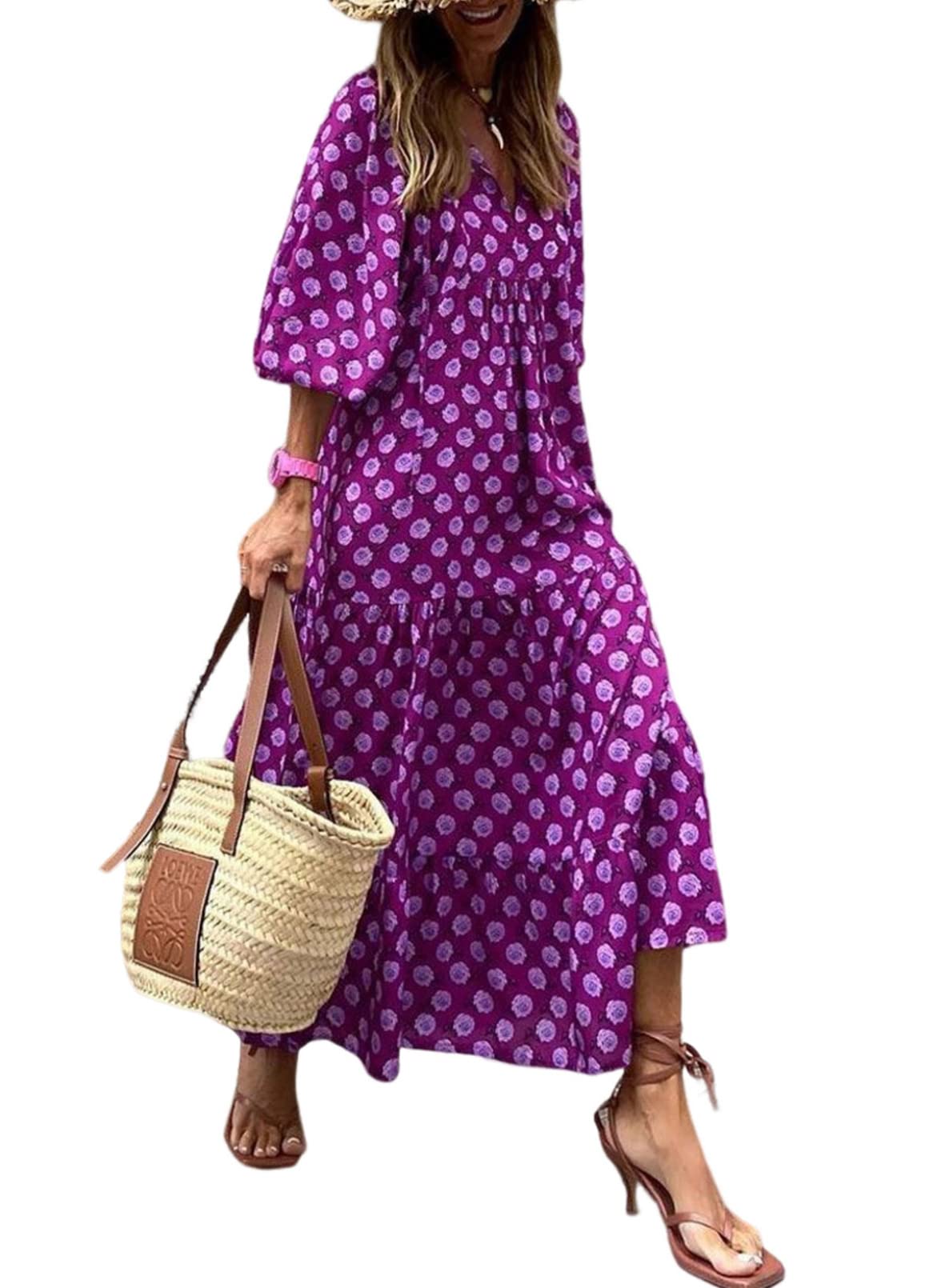 AlwaysdwellTM - 💥Special sale - Women's Puff Sleeve Floral Boho Maxi Dress