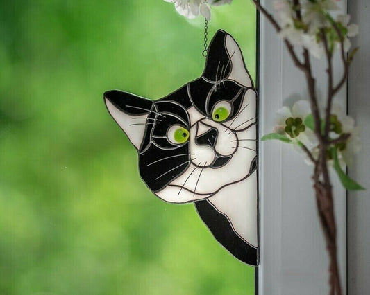 🔥Hot Sale-😻Handmade Stain Cat Suncatcher For Window