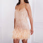 alwaysdwellTM - Women's Feather Fringe Sequin Spaghetti Strap Dress