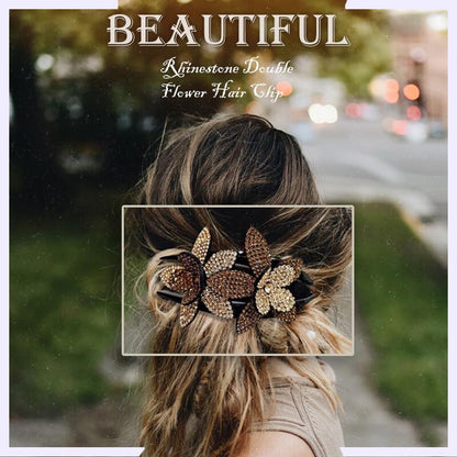 Rhinestone Double Flower Hair Clip