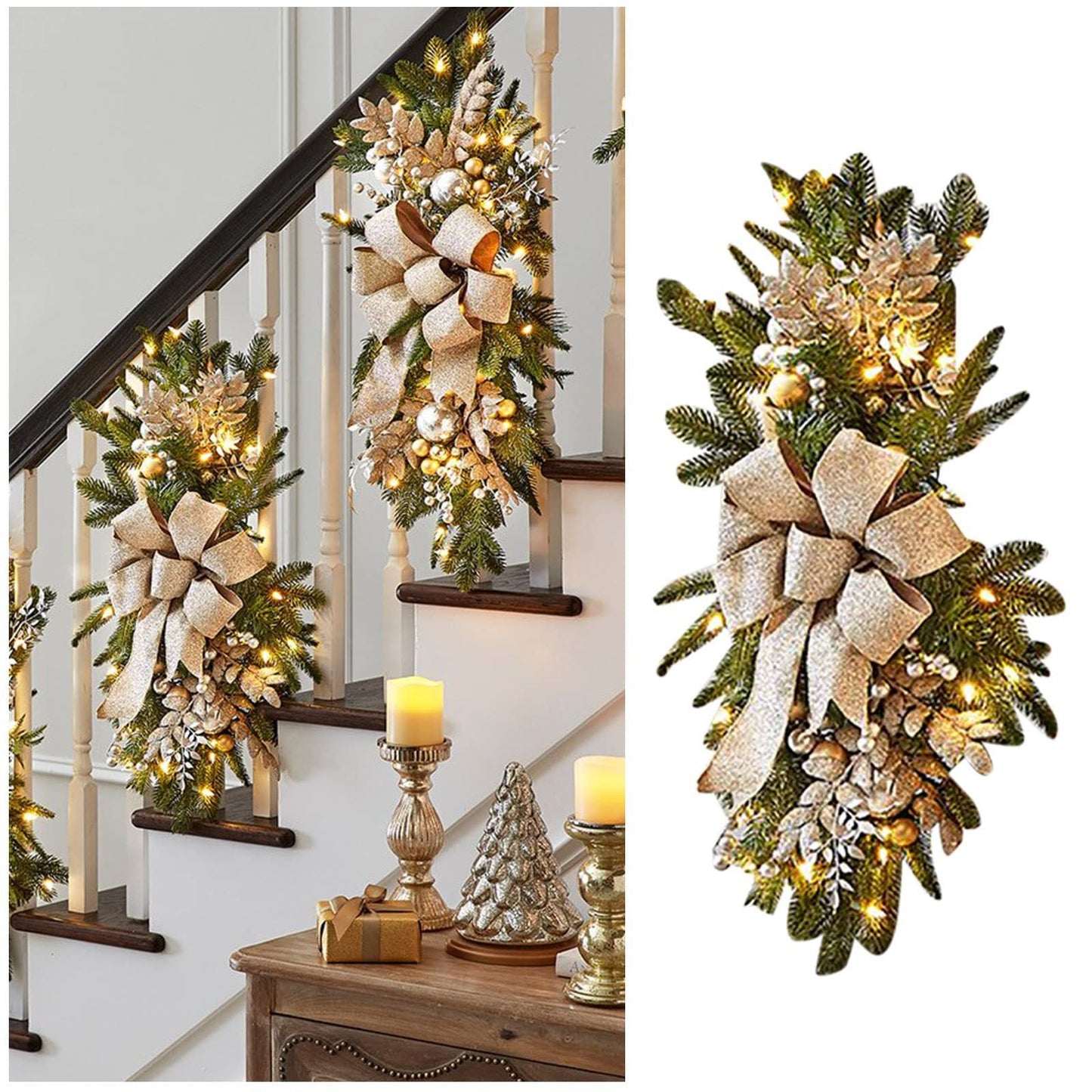 Christmas staircase decoration wreaths