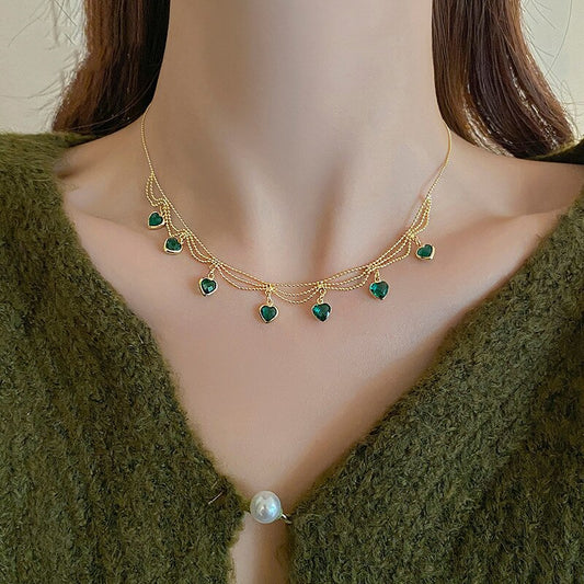 Mother's Day Gifts - Green crystal metal braided mesh pendant necklace