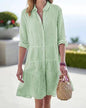 alwaysdwellTM - 🔥Huge Sale 51% OFF💖Long Sleeve Lapel Stripe Layered Panel Hem Shirt Dress