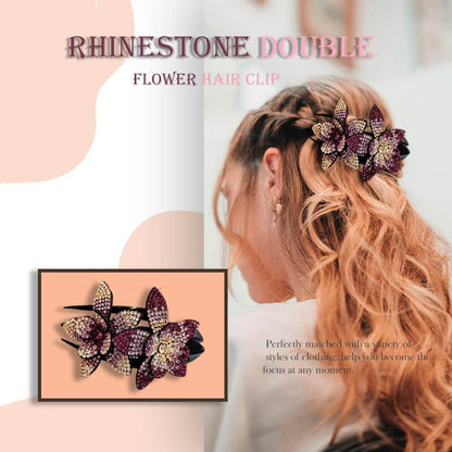 Rhinestone Double Flower Hair Clip