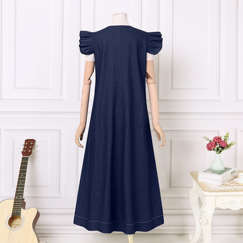 Denim V-neck Long Dress