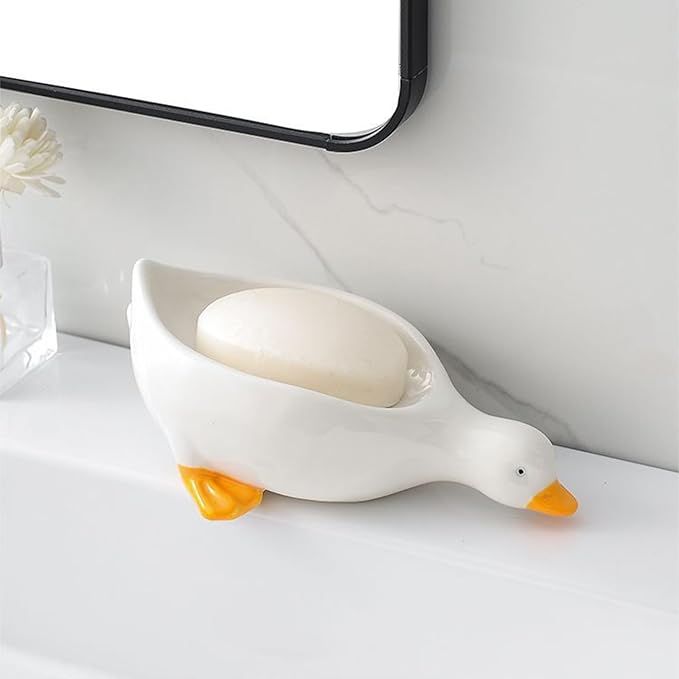 🔥🔥2024 HOT SALE 49% OFF - Cute Ceramic Duck Soap Storage Drainer Box No Standing Water