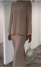 alwaysdwellTM - Fashionable solid color irregular top and skirt suit