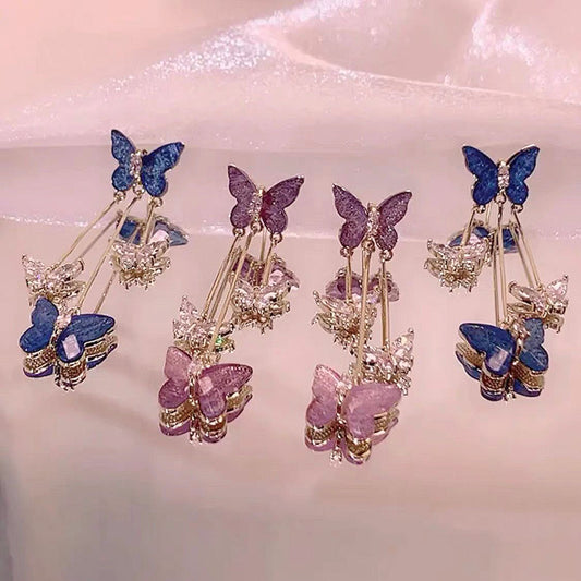 lusailstore™ - Crystal Butterfly Tassel Earrings