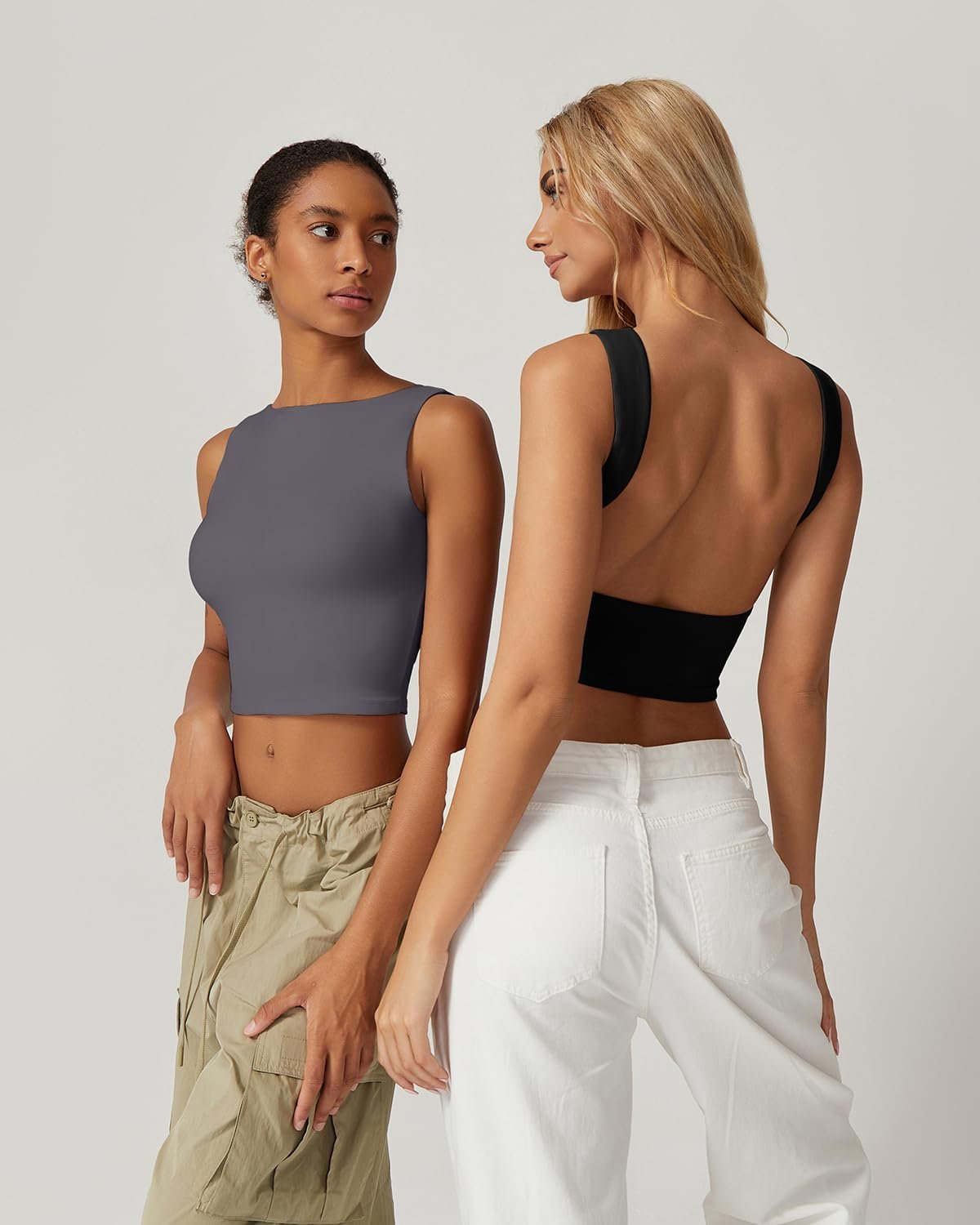 Sexy Open Back Sleeveless Crop Tank High Neck Slim Fit Cropped Tee Shirt Y2k Tops