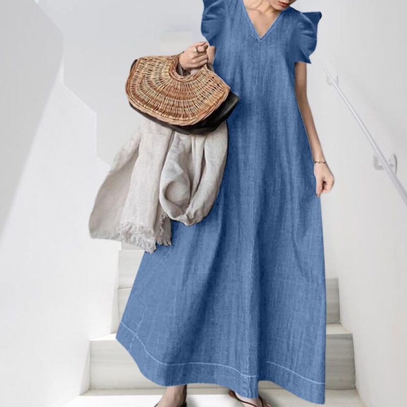 Denim V-neck Long Dress