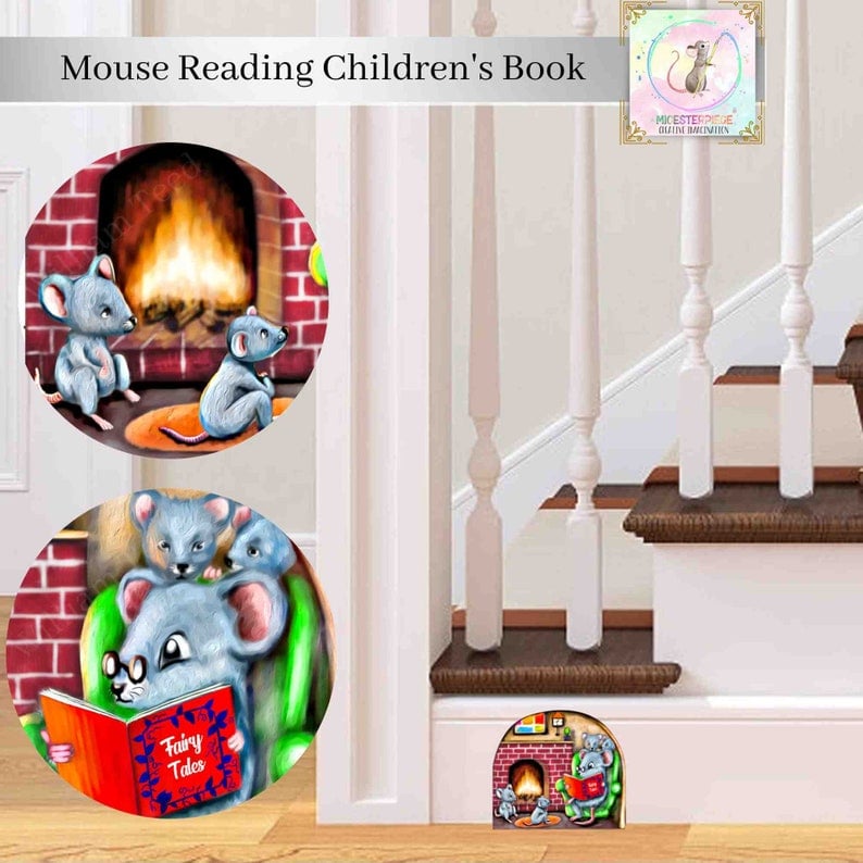 🔥Mouse Reading Book in Mouse Hole - Wall Decal Sticker