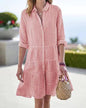 alwaysdwellTM - 🔥Huge Sale 51% OFF💖Long Sleeve Lapel Stripe Layered Panel Hem Shirt Dress
