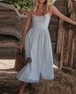 alwaysdwellTM - Simple and Beautiful: Solid V-neck Pleated Waist Dress